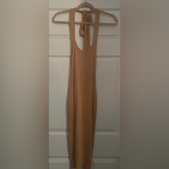 Oh Polly Dresses & Skirts - Oh Polly Tan Open Back Halter Tie Bodycon Midi Dress